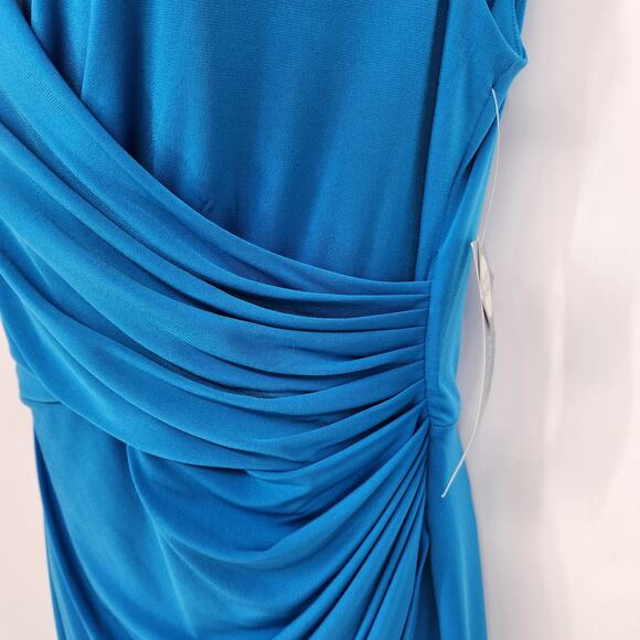 NWT London Times Royal Blue Ruched Draped Asymmetrical Chic Tunic Dress Women 12 - Picture 5 of 8